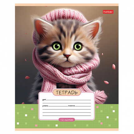 Тетрадь 12 л., HATBER клетка, обложка картон, "Мы - котики!" (микс в спайке), 086195, 12Т5В1