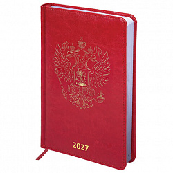Ежедневник датированный 2027 А5 138х213мм BRAUBERG State, под кожу, красный, 118042
