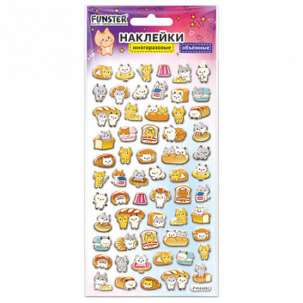 Наклейки объемные зефирные и гелевые 17,5х9,5 см, ассорти 12 видов, FUNSTER (ФАНСТЕР), 666677
