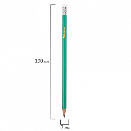 Карандаши чернографитные BRAUBERG НАБОР 12 шт., НВ, с резинкой, пластиковый зеленый корпус, 180678